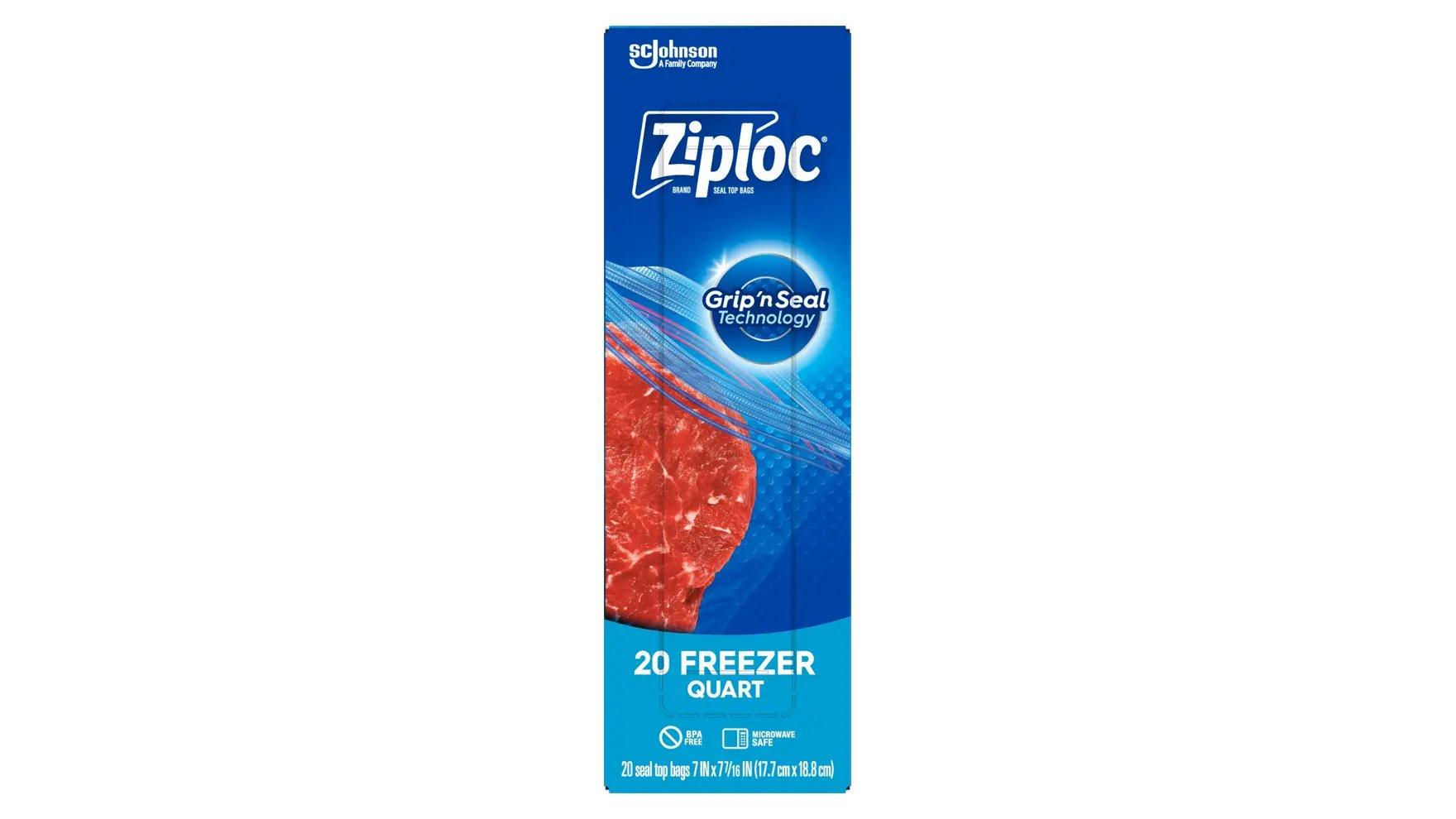 Top of a box of Ziploc® Freezer Medium Bags